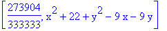 [273904/333333, x^2+22+y^2-9*x-9*y]